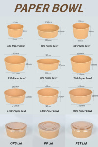 Senang Dùng Một Lần 500Ml 750Ml 1000Ml 1100Ml Vòng Kraft Giấy Trái Cây Bát Salad Thực Phẩm Container Takeout Vòng Giấy Bát 100 Bộ - Product Image 5