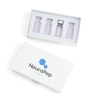 Boîte rigide blanche personnalisée pour 4 flacons de peptides, emballage haut de gamme avec couvercle à ouverture facile et insert en EVA pour ampoules de peptides de laboratoire
