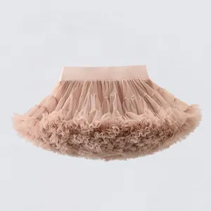 Robe Enfant Fille Meisjes Donkerbruine Tutu Rokken Elastische Taille Korte Tule Ballet Pettirok Verjaardagsfeestje Cake Mesh Jurken