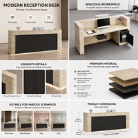 Comptoir de réception en marbre travertin avec panneau cannelé anthracite pour bureau moderne, hall d'hôtel, logo personnalisé