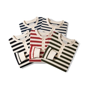 Tendance 2026 – T-shirt marin homme coupe décontractée 280g 100% coton style Breton, manches longues, printemps-automne, vintage, avec logo personnalisé - Product Image 2