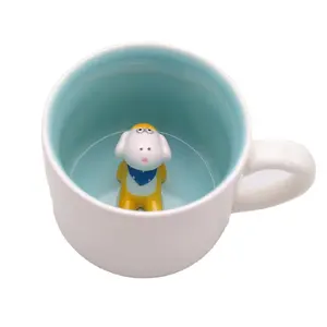 惊喜3D咖啡杯可爱卡通动物陶瓷杯婴儿动物里面，最好的办公室杯子和生日礼物 (小狗