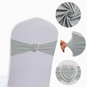Bandes de <span class=keywords><strong>chaise</strong></span> extensibles en spandex élastique avec boucle cœur en <span class=keywords><strong>strass</strong></span> pour la décoration de mariages, banquets et événements - Product Image 5