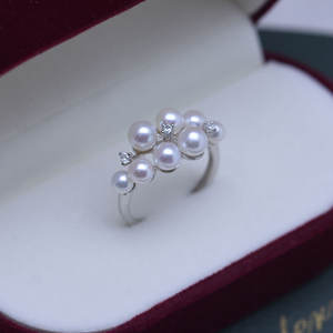 Bague en perle d'eau douce AK 4-5 mm ronde, lumière intense, presque sans défaut, blanc, argent S925, bracelet multi-perles, bijoux en cristal - Product Image 4