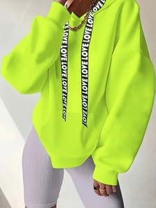 Sudadera con Capucha Moderna con Estampado Fluorescente, Antiencogimiento, para Otoño/Invierno, Estilo Hombros Caídos, 100% Poliéster - Product Image 2