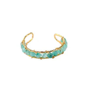 Wholesale custom gold plated vintage gemstone Ring Stone Women bangle style brass amazonited beads gemstone rings