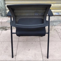 Chaise de bureau pliante en tissu avec accoudoirs réglables, structure en fer, confortable, portable, pour conférence, avec tablette d'écriture