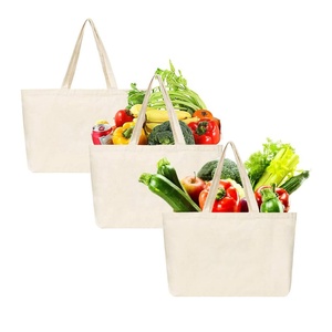 Sacs fourre-tout en <span class=keywords><strong>toile</strong></span> de coton réutilisables en gros pour supermarchés, marchés aux producteurs, sacs d'épicerie écologiques quotidiens avec poignées - Product Image 1