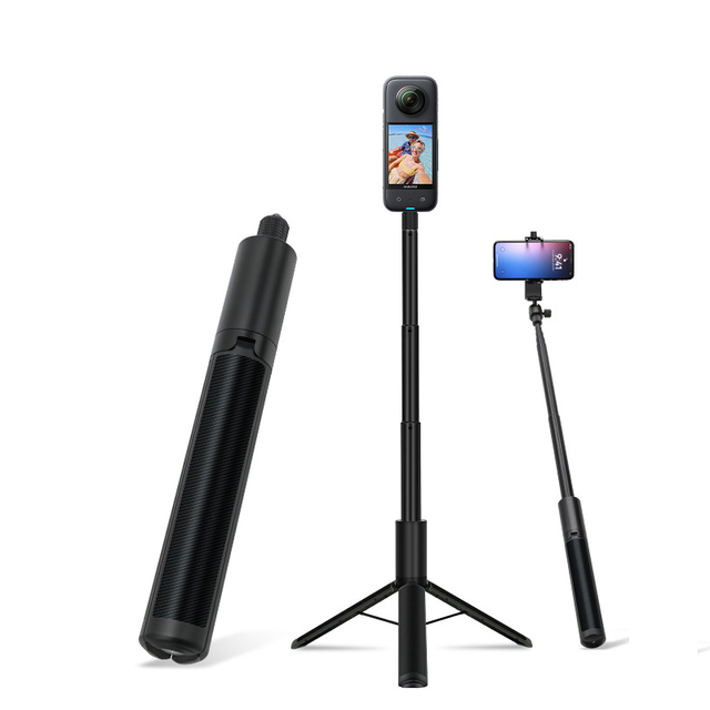 Retractable Invisible Selfie Stick Tripod 1/4 Screw Sports Camera Metal Selfie Rod for DJI Osmo 360 / Insta360 X5 X4 X3