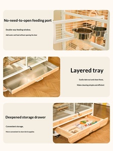 Gaiola Grande para Pássaros, Vila Panorâmica de Luxo para Papagaios, Armário de Madeira Maciça Ecológico, Suporte DIY para Arara, Calopsita e Agapornis com Poleiro - Product Image 2