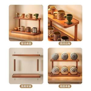 <b>Desktop</b> Storage Rack <b>For</b> Coffee Cups 2 Tier Brown Wood Tabletop <b>Organizer</b> <b>For</b> Tea Set And Water Cups - Product Image 4