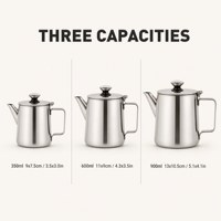 Bouilloire à eau HL en acier inoxydable 304, pichet avec couvercle à charnière, finition argent titane, 350/600/900 ml, compatible lave-vaisselle, pour thé, café, boissons