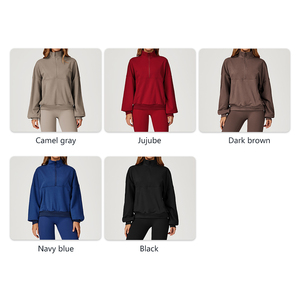 2025 Lulu Jaket Hoodie Lengan Panjang Setengah Resleting Wanita Pakaian Olahraga Lari Latihan Kebugaran Atletik Yoga Gym - Product Image 6