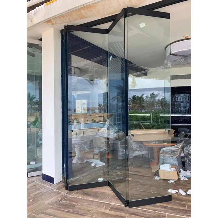 HDSAFE Portes coulissantes pliantes en verre Porte vitrée panoramique pliante en accordéon Système de cloison en verre sans cadre pour Villa Hôtel Bureau