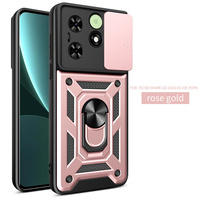 Étui pour Tecno Spark 40 Pro/Spark 40C/Pova 7 Pro, coque antichoc avec anneau métallique, béquille et fenêtre coulissante pour objectif, 2 en 1