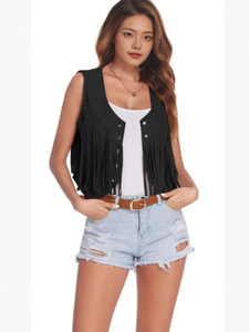 <span class=keywords><strong>Chaleco</strong></span> sin mangas con <span class=keywords><strong>flecos</strong></span> y borlas para mujer, estilo <span class=keywords><strong>hippie</strong></span> de los años 70, vaquera, para conciertos country, estilo western - Product Image 5