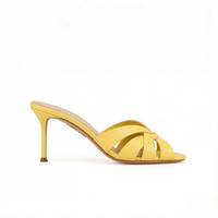 Mules à talons aiguilles croisées style français pour femmes grandes tailles – Sandales élégantes et polyvalentes jaunes pour l'été et les vacances