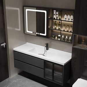 Meuble de salle de bain moderne et simple en ardoise, meuble-lavabo intelligent en bois massif, combinaison lavabo et meuble sous-vasque - Product Image 1