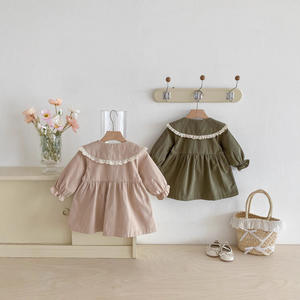 Gaun bayi perempuan, Gaun putri gaya Retro musim semi dan musim gugur mantel tipis atas kerah cetak kasual gaya bayi perempuan - Product Image 3