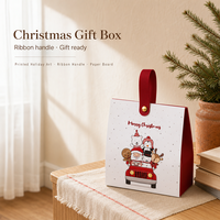 Boîte cadeau de Noël personnalisée en gros, boîte en papier avec poignée en ruban, design imprimé Père Noël, logo personnalisé, usine OEM ODM