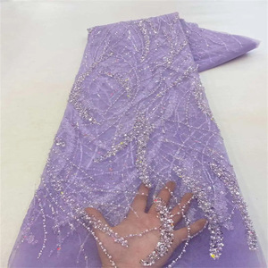 Le plus récent luxueux africain élégant dentelle perlée coloré africain pelhura qendisje me <span class=keywords><strong>tema</strong></span> lourd mariée perlée dentelle Net tissu - Product Image 3