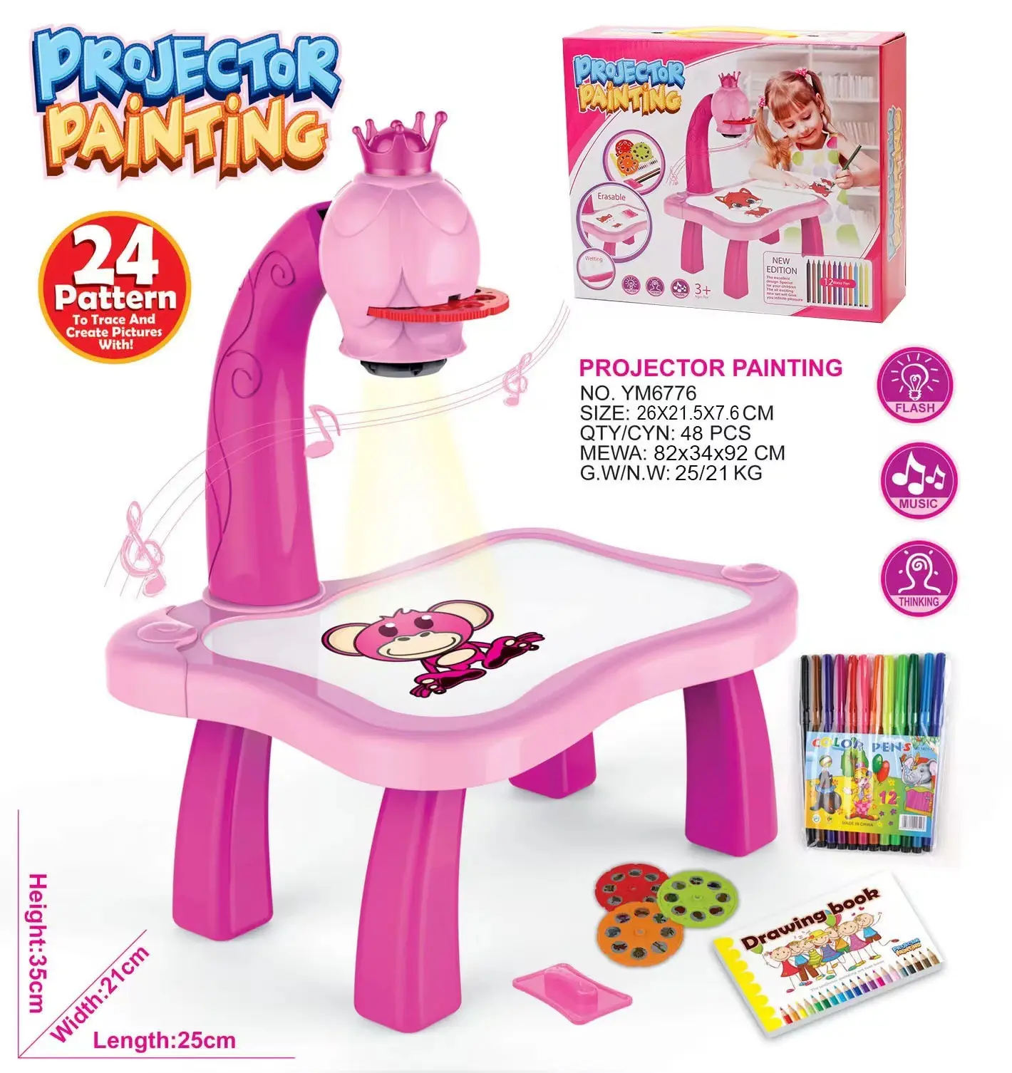 Mesa Educativa de aprendizaje de dibujo para niños, juguete de mesa con proyector de música ligero, tablero de pintura y escritura, regalo de estudio