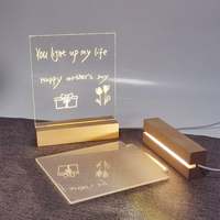 Tableau blanc effaçable à sec en acrylique transparent avec éclairage LED, support en bois, tableau de notes de bureau transparent, tableau de messages en lucite LED pour table