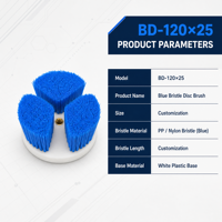 Brosse industrielle à disque bleue, poils en nylon PP, base ronde blanche, longueur de poils personnalisée pour le nettoyage et le frottement des sols