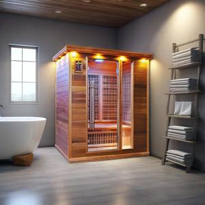 SS-300T Gần Hồng Ngoại LED Hồng Ngoại Tắm Hơi <span class=keywords><strong>3</strong></span> Người Tourmaline Đá Ánh Sáng Màu Đỏ Điều Trị Bảng Điều Chỉnh Hemlock Bằng Gỗ Di Động Phòng Tắm Hơi - Product Image 3