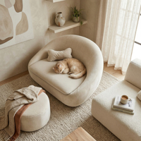Coussin pour animaux de compagnie de luxe, motif uni, design incurvé, durable, fond antidérapant, amovible, lavable, universel pour chiens et chats