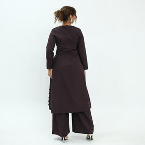 Ensemble élégant et modeste de <span class=keywords><strong>tunique</strong></span> à col rond à manches longues et de pantalon large, longueur au sol, tenue de bureau moderne, tenue décontractée pour le travail - Product Image 2