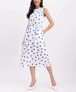 Fabbriche di <span class=keywords><strong>abbigliamento</strong></span> abito estivo personalizzato senza maniche semplice nero bianco stampa digitale a <span class=keywords><strong>pois</strong></span> al ginocchio abiti da donna <span class=keywords><strong>abbigliamento</strong></span> - Product Image 4