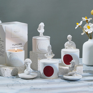 Scented Candle With Statue Lid White Round Classic Style For Indoor Decor - Product Image 2