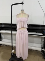 Ensemble deux pièces bohème en mousseline A12822 pour femme, tenue de plage sans bretelles en dentelle, imprimé numérique uni pour l'été