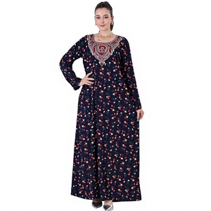 Vestido Midi de verano informal para mujer, holgado, algodón, estampado Floral, cuello bordado, ropa de dormir, venta al por mayor, diseño caftán, estilo Maillard - Product Image 4