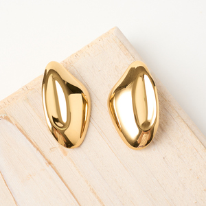 Waterproof Trendy <strong>Chunky</strong> Oval Design 18K Plated Stainless Steel Simple Stud <strong>Earrings</strong> - Product Image 4