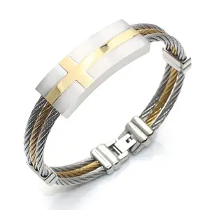 Gioielli cristiani di alta qualità in acciaio inossidabile croce da uomo cavo braccialetto