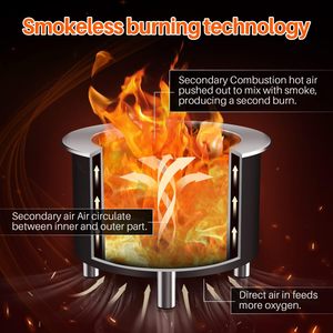 Brasero Portátil <span class=keywords><strong>para</strong></span> Exteriores, sin Humo, Grande, de Acero Inoxidable 304, <span class=keywords><strong>Chimenea</strong></span> de Bajo Humo <span class=keywords><strong>con</strong></span> Soporte <span class=keywords><strong>para</strong></span> <span class=keywords><strong>Cocinar</strong></span> al Aire Libre y Barbacoa - Product Image 3