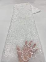 Tissu de dentelle brodé de perles et de sequins 3D vert olive de luxe, maille florale, pour robe de soirée, caftan ou abaya de créateur de Dubaï
