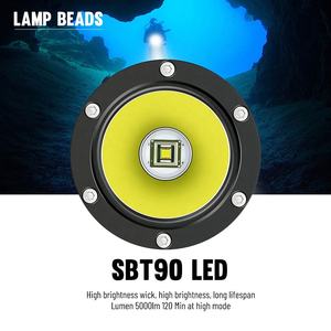 Lampe de plongée LED WOSEN DT08 SBT90 5000lm IP68, torche sous-marine en alliage d'aluminium, lampe de plongée technique pour grottes, lampe torche LED - Product Image 2