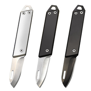 มีดพับแบบ Drop Point ใบมีดสแตนเลส ด้ามจับสแตนเลส มีดพกพา EDC อุปกรณ์กลางแจ้ง - Product Image 1