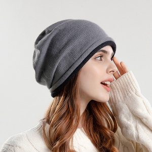 Simple automne hiver coréen tricoté tas Slouchy Beanie chapeau chaud oreille protecteur femmes froid chapeau grand chapeau - Product Image 6