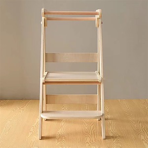 Children's Solid Wood <b>Step</b> <b>Stool</b> With Armrests Foldable Kitchen Chair For <b>Toddlers</b> Minimalist Design Natural Color - Product Image 3
