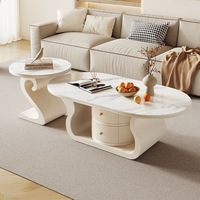 Table basse ovale en quartz style italien, luxe léger, avec cadre métallique, rangement rétractable, moderne, pour salon et maison
