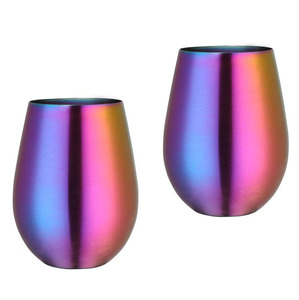 Rainbow Shatterproof Dishwasher Safe 16oz 18/8 Stainless Steel <strong>Wine</strong> Glass Egg Shaped Water Cup Drinking <strong>Tumbler</strong> Mug - Product Image 1