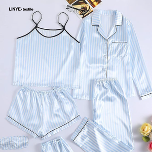 Set piyama sutra murbei 22MM wanita, Set piyama lengan pendek dengan masker mata gelap dan pita rambut Logo di depan - Product Image 3