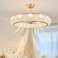 Lampe suspendue | Plafonnier moderne en cristal doré avec ventilateur et lumière | Idéal pour chambre, salle à manger, salon | Décoration de luxe intérieure