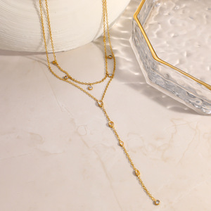 Collana con Ciondolo a Doppio Strato Landy <span class=keywords><strong>Polaris</strong></span> Northern <span class=keywords><strong>Star</strong></span> in Acciaio Inossidabile Placcato Oro con Zirconi per l'Estate - Product Image 2
