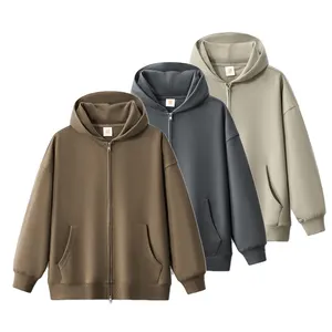 Wholesale high-quality 400g French Terry hoodies without drawstring zipper hoodies for men