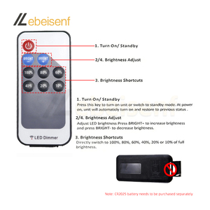 DC 5V 12V 24V 6A Mini <span class=keywords><strong>LED</strong></span> Strip ánh sáng màu duy nhất <span class=keywords><strong>Dimmer</strong></span> với 9-Key RF không dây từ xa cho COB 5050 2835 3014 1-kênh đèn - Product Image 4